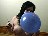 Video clip for sale of Xev smoking a long white cigarette, inflating small balloons and cig popping them