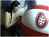 Video clip of Heather with a big Montreal Canadiens beach ball