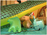 Video clip for sale of Victoria inflating a blow-up crocodile