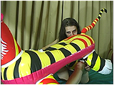 Video clip for sale of Andi trying to b2p an inflatable tiger