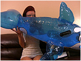 Video clip for sale of Holly inflating and bouncing on a 63-inch blue whale